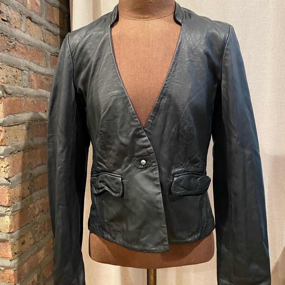 ALL SAINTS Spitalfields Black Leather Jacket 10 S